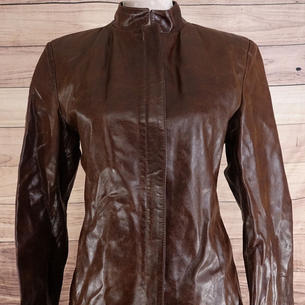 ADAM‎ MADE IN ITALY LEATHER VERA PELLE BROWN ZIP JACKET COAT WOMENS 20X25
